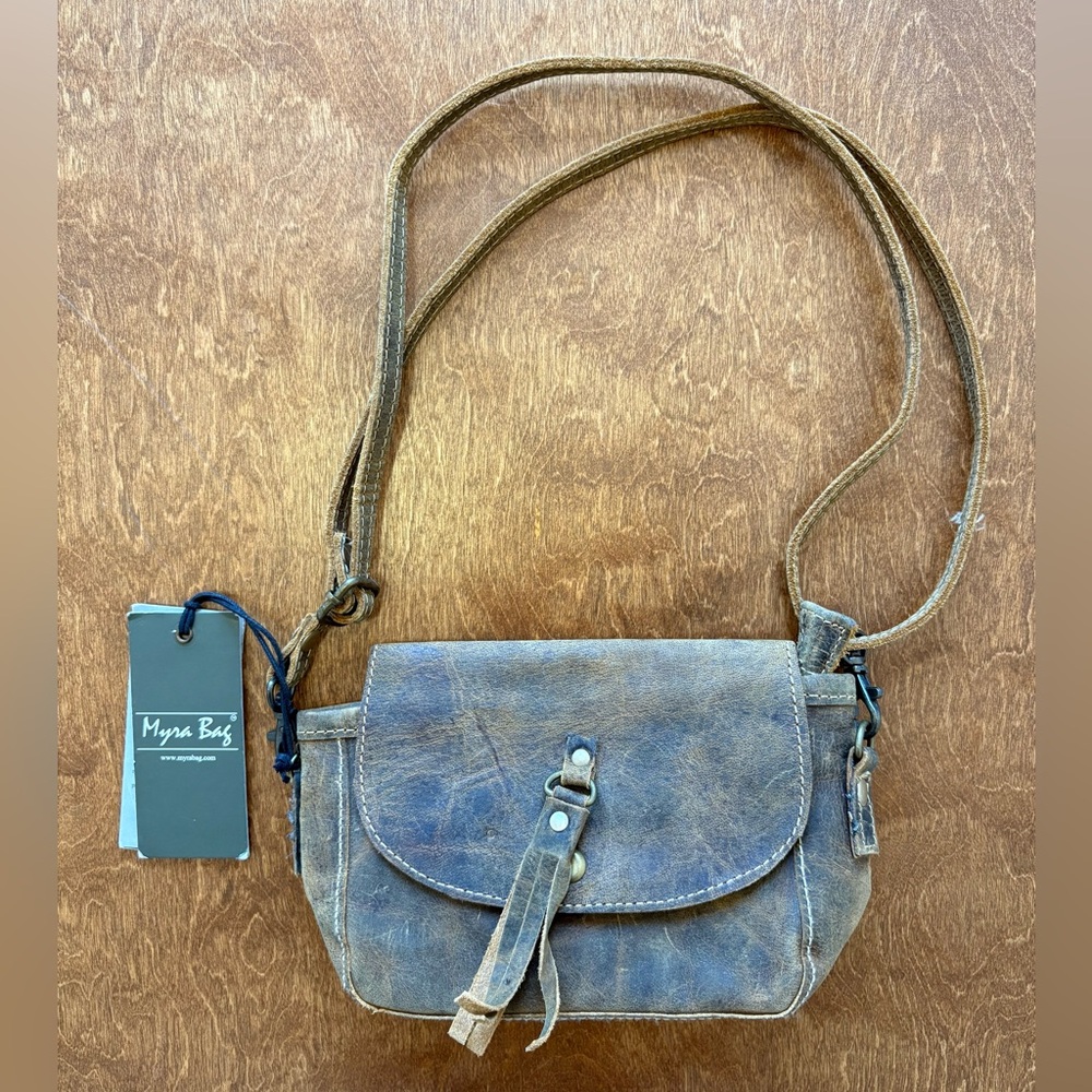 Myra Bag Distressed Blue-Brown Leather Crossbody Bag